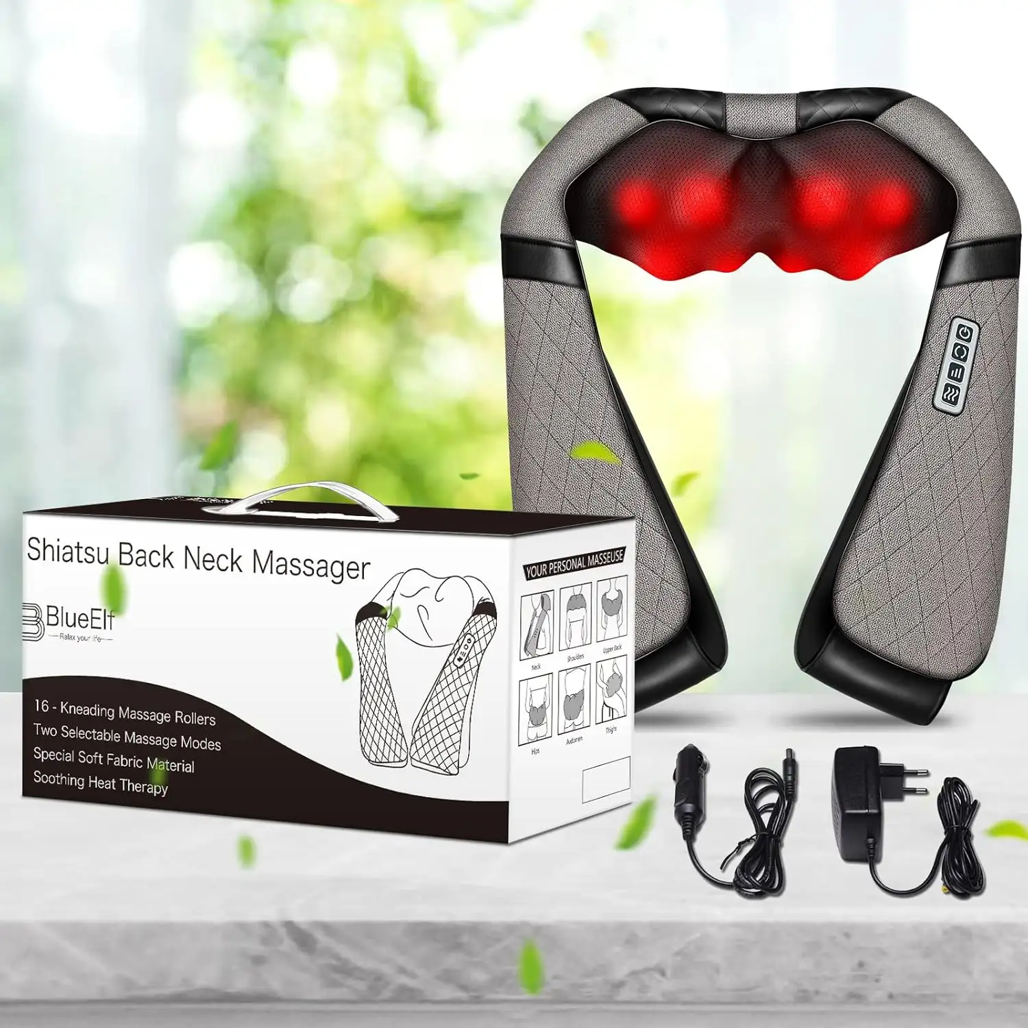 Blue Elf Shiatsu Electric Neck Back Massager Pillow 3D Kneading with Heat For Shoulder - 81VeYyHPxsL._AC_SL1500_